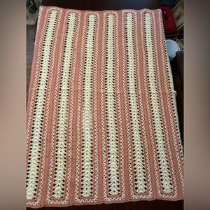 Handmade Crochet Blanket in Cream and Pink